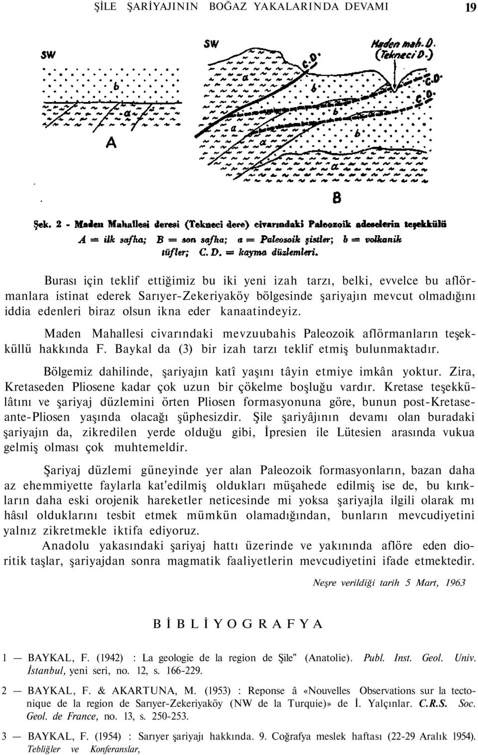 Baykal da (3) bir izah tarzı teklif etmiş bulunmaktadır. Bölgemiz dahilinde, şariyajın katî yaşını tâyin etmiye imkân yoktur. Zira, Kretaseden Pliosene kadar çok uzun bir çökelme boşluğu vardır.