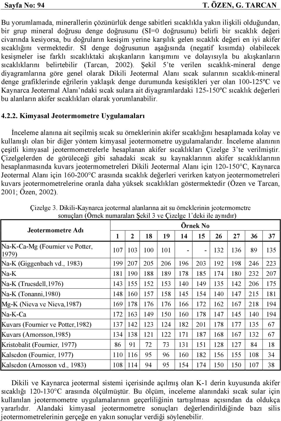 kesiyorsa, bu doğruların kesişim yerine karşılık gelen sıcaklık değeri en iyi akifer sıcaklığını vermektedir.