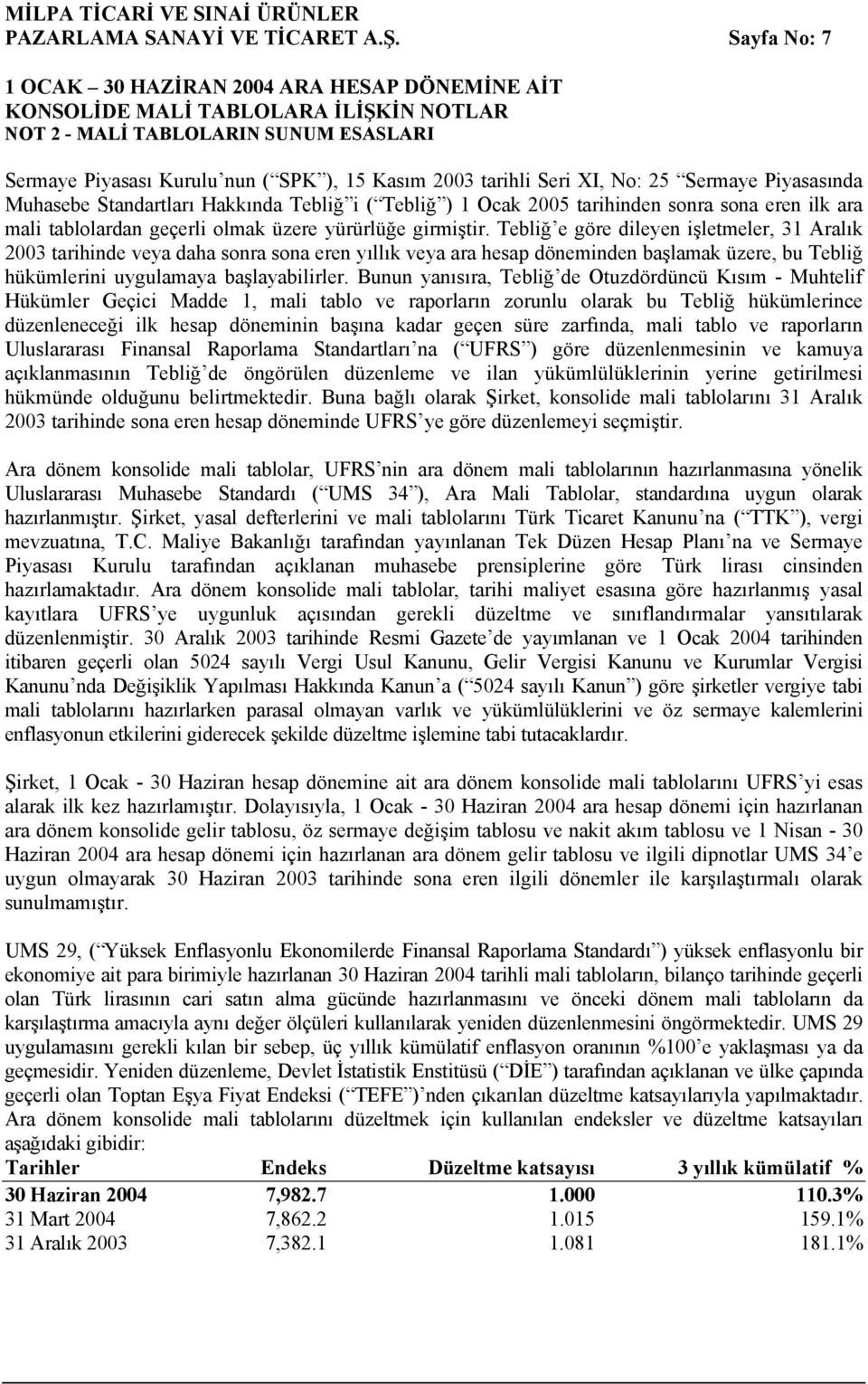 Ocak 2005 tarihinden sonra sona eren ilk ara mali tablolardan geçerli olmak üzere yürürlüğe girmiştir.