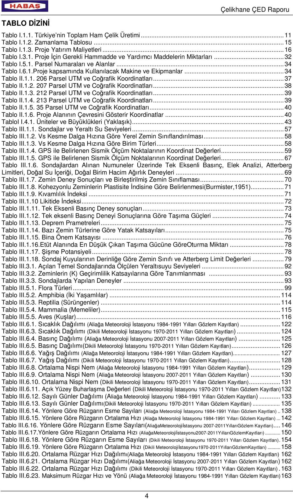 .. 38 Tablo II.1.3. 212 Parsel UTM ve Coğrafik Koordinatları... 39 Tablo II.1.4. 213 Parsel UTM ve Coğrafik Koordinatları... 39 Tablo II.1.5. 35 Parsel UTM ve Coğrafik Koordinatları... 40 Tablo II.1.6.