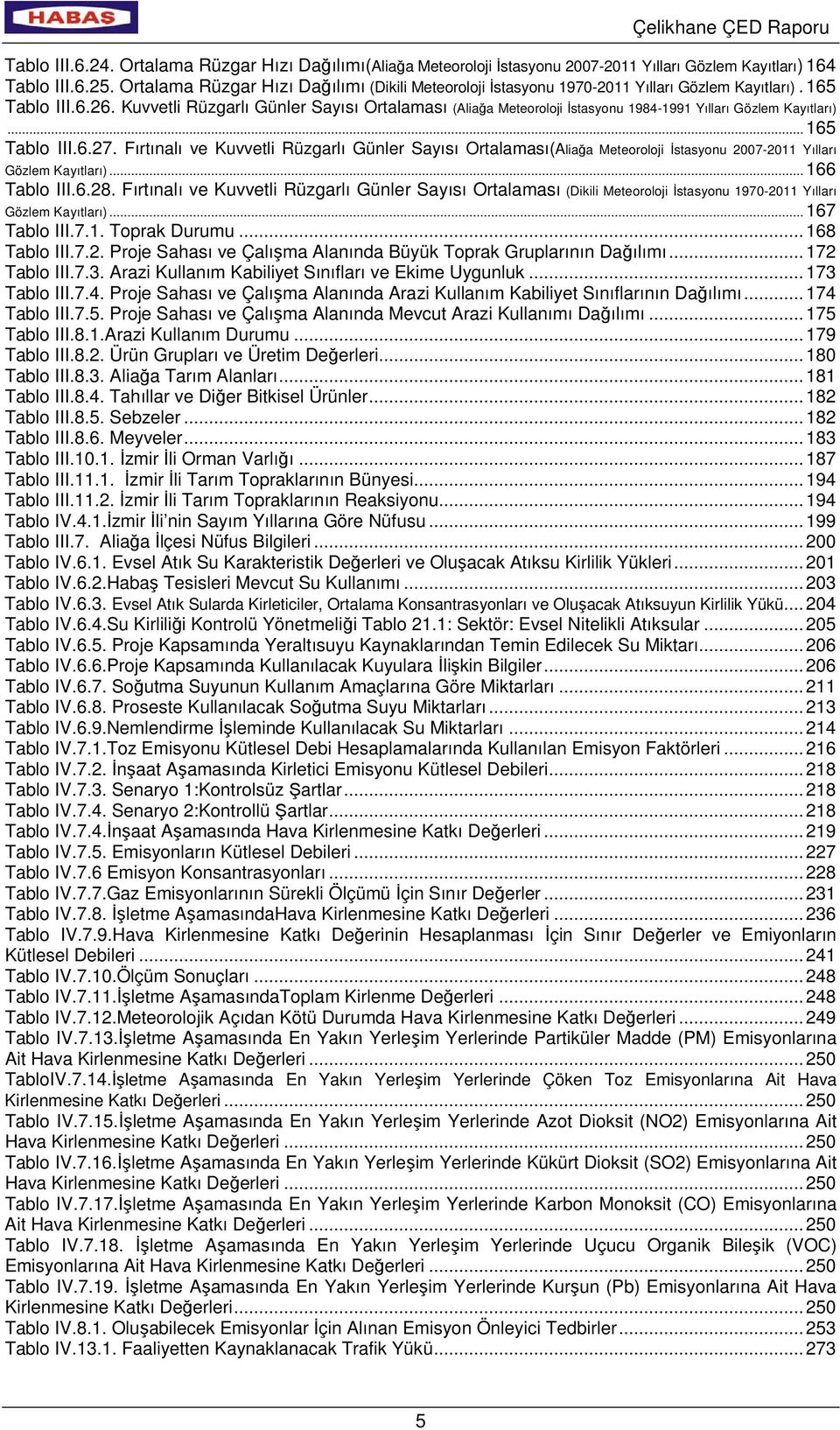 Kuvvetli Rüzgarlı Günler Sayısı Ortalaması (Aliağa Meteoroloji İstasyonu 1984-1991 Yılları Gözlem Kayıtları)... 165 Tablo III.6.27.