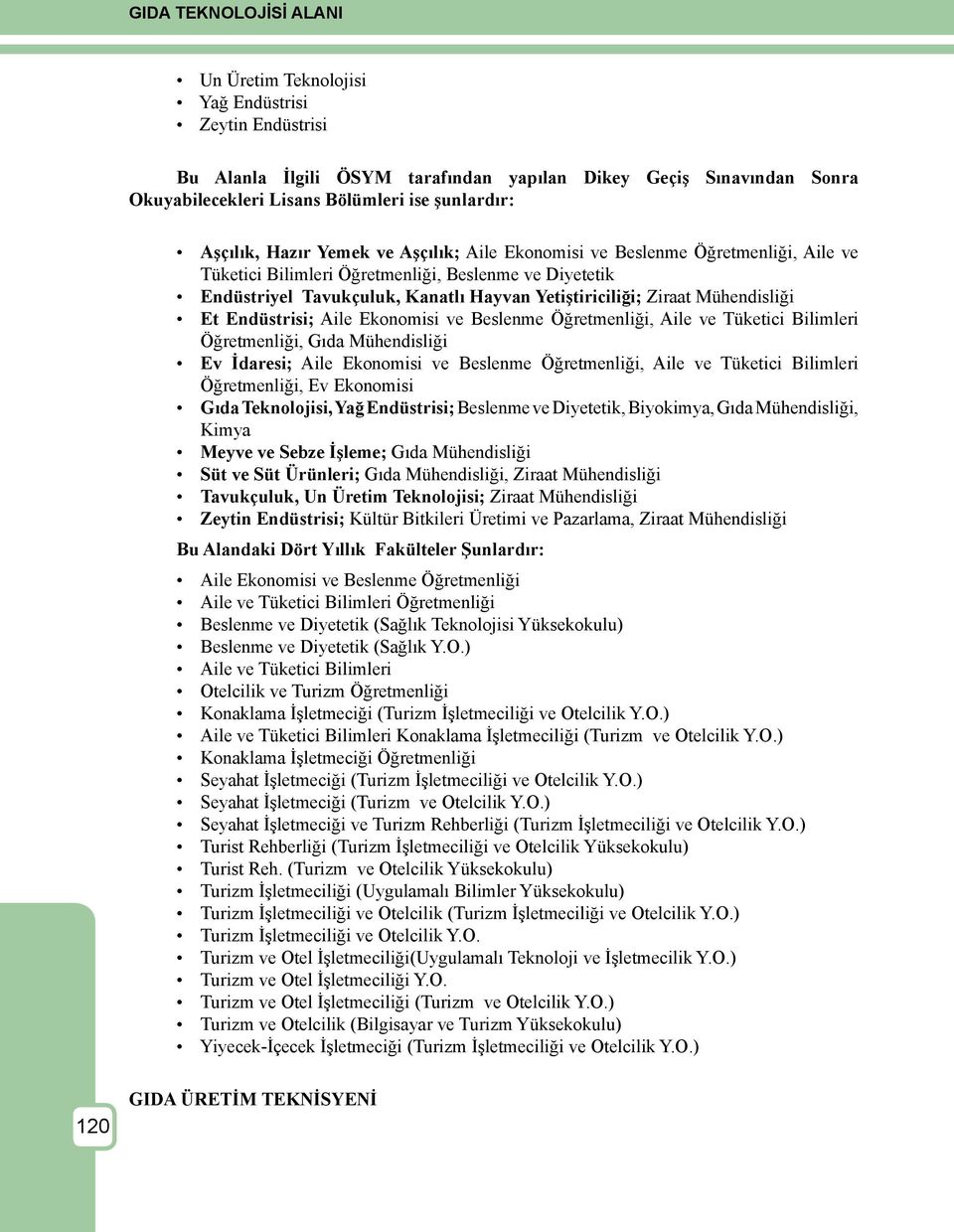 Endüstrisi; Aile Ekonomisi ve Beslenme Öğretmenliği, Aile ve Tüketici Bilimleri Öğretmenliği, Gıda Mühendisliği Ev İdaresi; Aile Ekonomisi ve Beslenme Öğretmenliği, Aile ve Tüketici Bilimleri