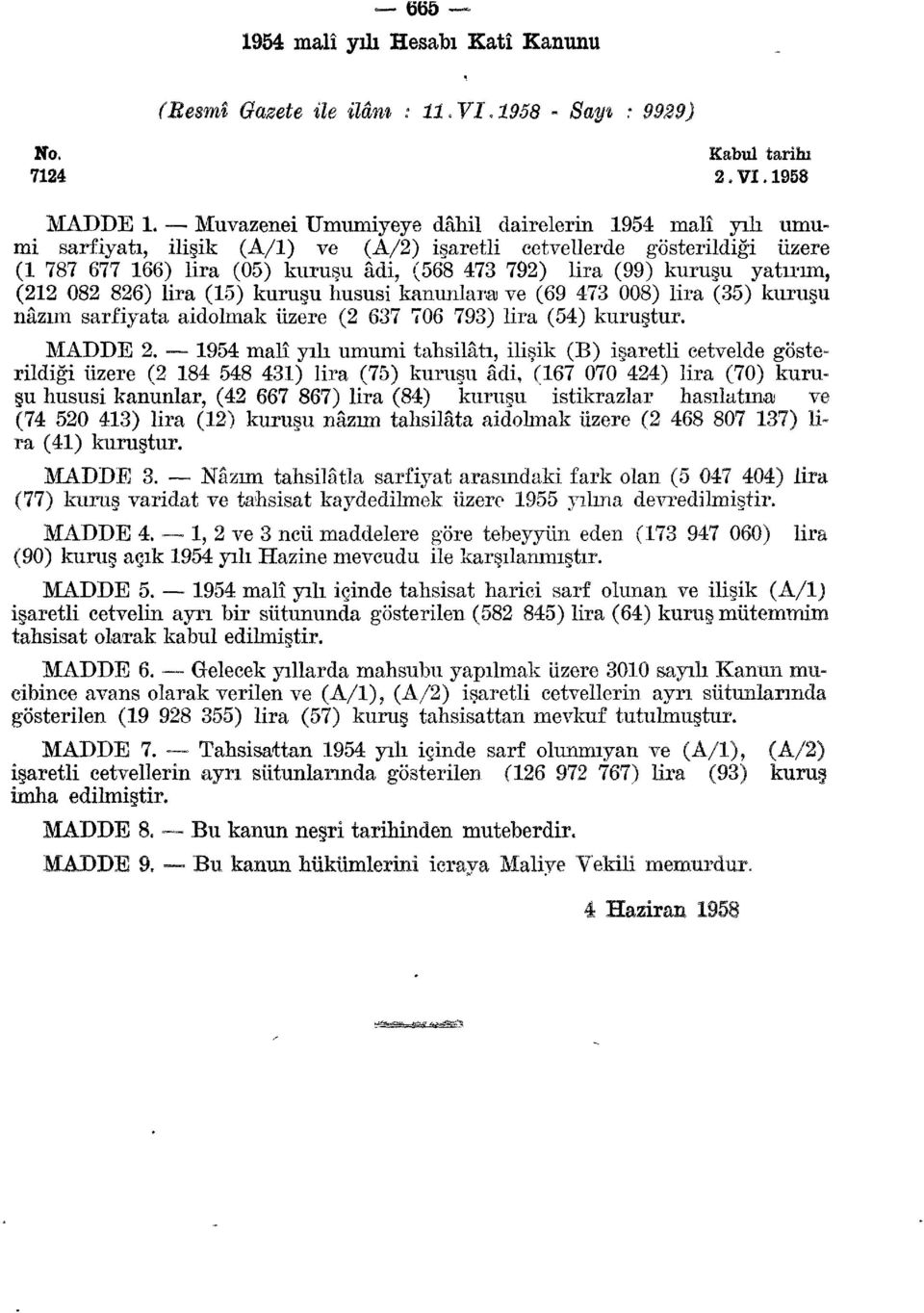 kuruşu yatırım, (212 082 826) lira (15) kuruşu hususi kanunlara ve (69 473 008) lira (35) kuruşu nâzım sarfiyata aidolmak üzere (2 637 706 793) lira (54) kuruştur. MADDE 2.