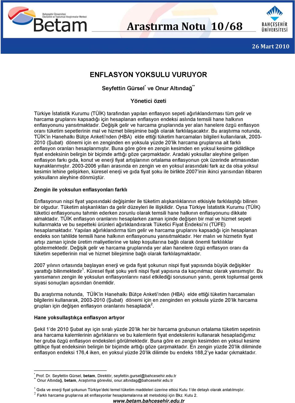 Değişik gelir ve harcama gruplarında yer alan hanelere özgü enflasyon oranı tüketim sepetlerinin mal ve hizmet bileşimine bağlı olarak farklılaşacaktır.