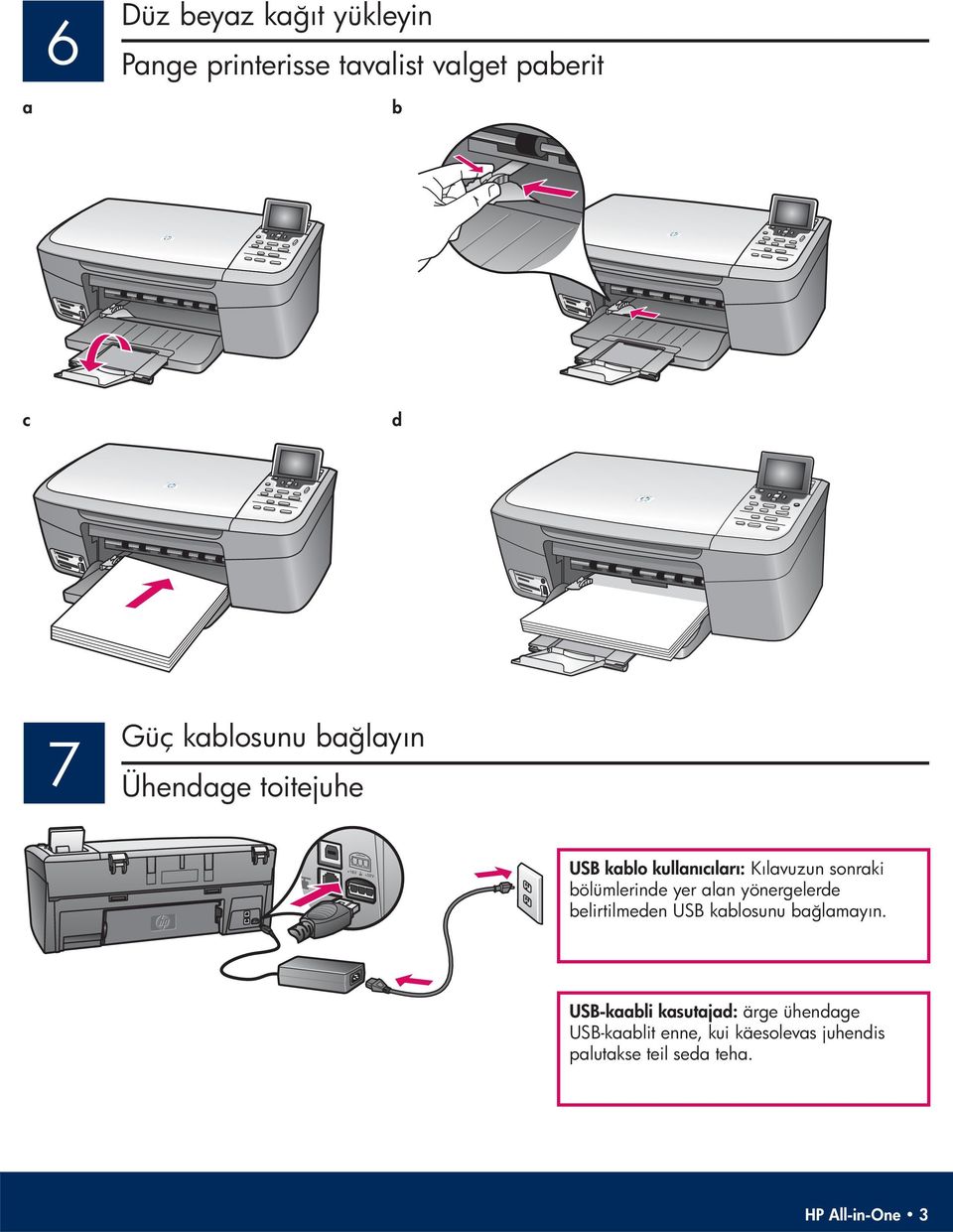 bölümlerinde yer alan yönergelerde belirtilmeden USB kablosunu bağlamayın.