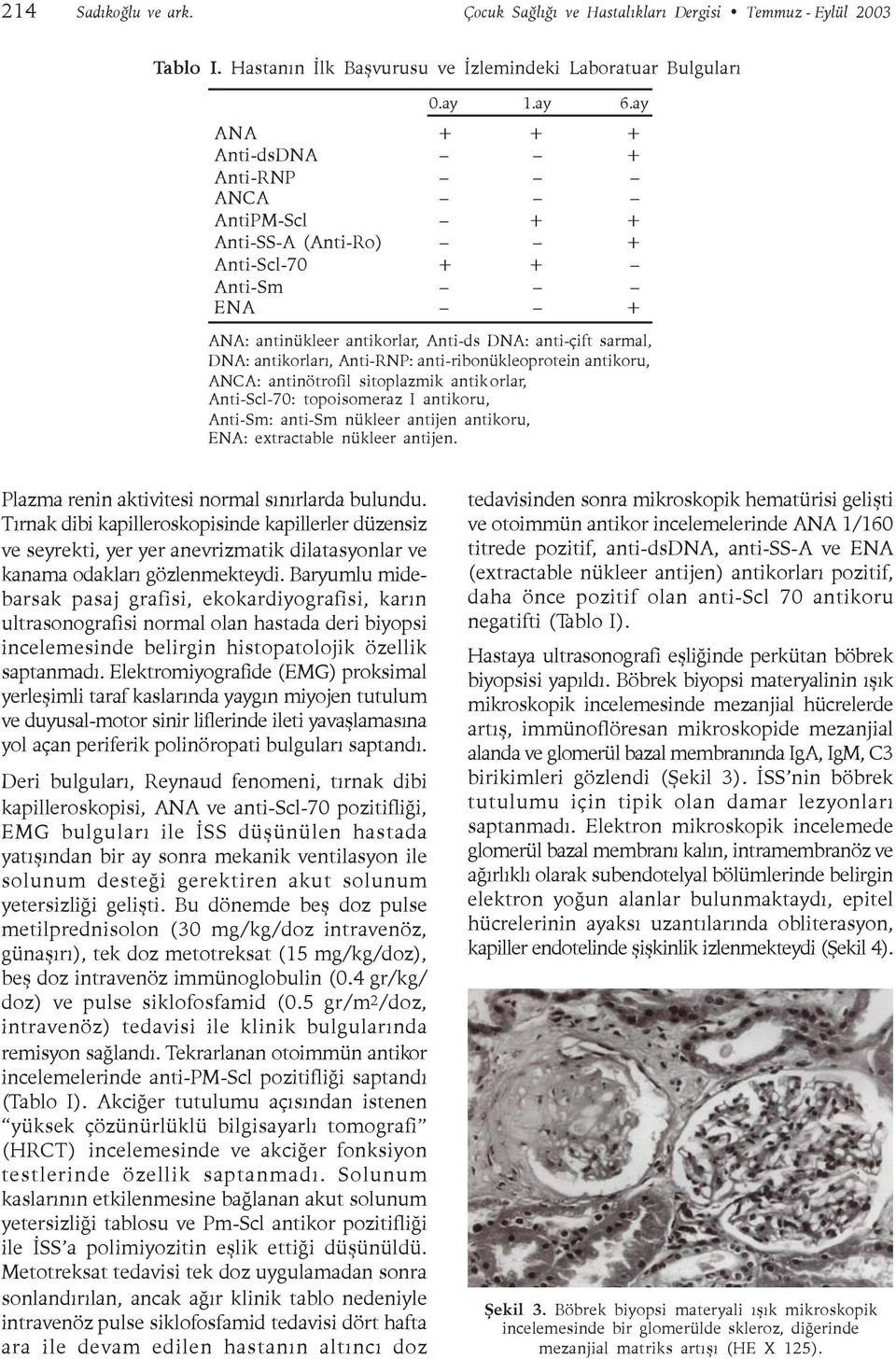 anti-ribonükleoprotein antikoru, ANCA: antinötrofil sitoplazmik antikorlar, Anti-Scl-70: topoisomeraz I antikoru, Anti-Sm: anti-sm nükleer antijen antikoru, ENA: extractable nükleer antijen.