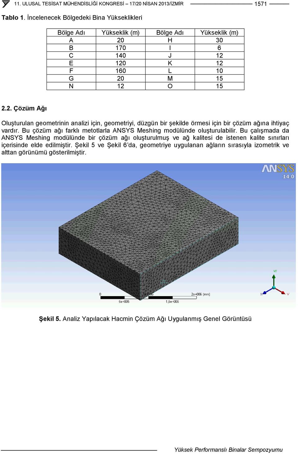 H 30 B 170 I 6 C 140 J 12 E 120 K 12 F 160 L 10 G 20 M 15 N 12 O 15 2.2. Çözüm Ağı Oluşturulan geometrinin analizi için, geometriyi, düzgün bir şekilde örmesi için bir çözüm ağına ihtiyaç vardır.