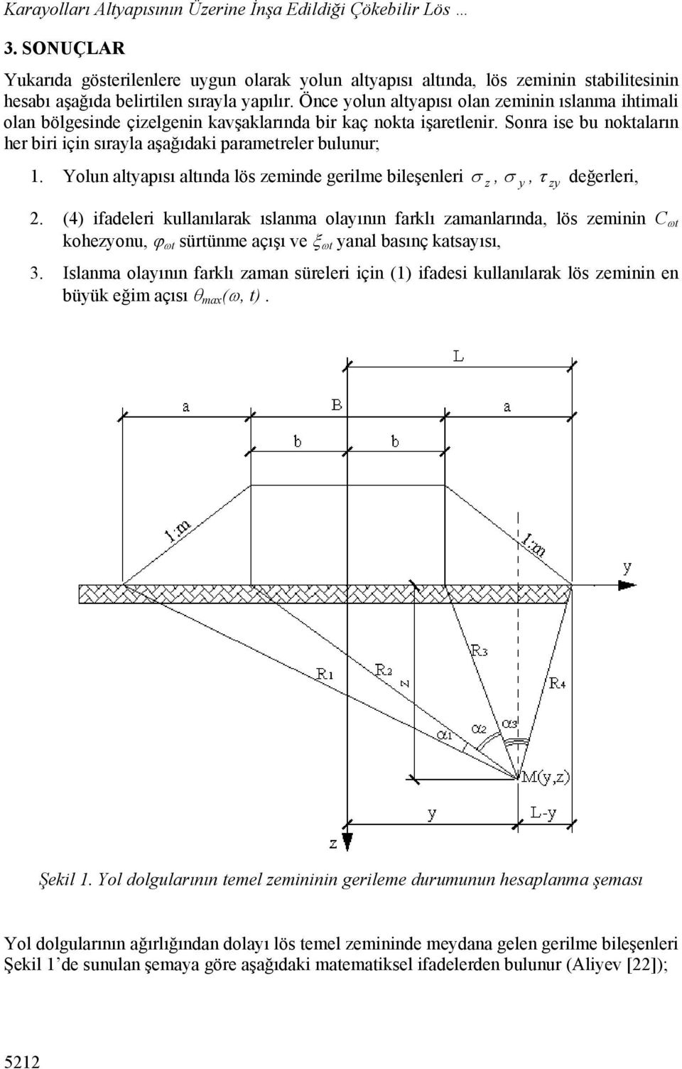 Yolun ltpısı ltınd lös eminde gerilme ileşenleri,, değerleri,. (4) ifdeleri kullnılrk ıslnm olının frklı mnlrınd, lös eminin C t koheonu, t sürtünme çışı ve t nl sınç ktsısı, 3.