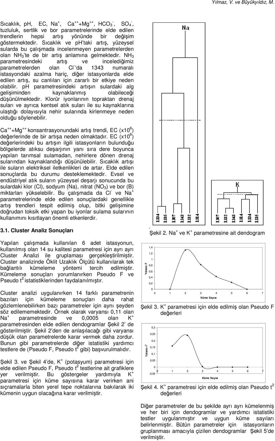 NH 3 parametresindeki artış ve inceediğimiz parametreerden oan C da 1343 numaraı istasyondaki azama hariç, diğer istasyonarda ede edien artış, su canıarı için zararı bir etkiye neden oabiir.