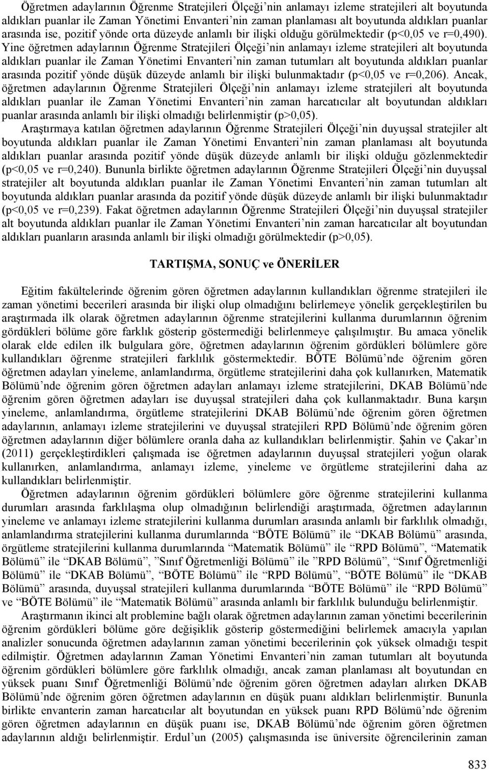 Yine öğretmen adaylarının Öğrenme Ölçeği nin anlamayı izleme stratejileri alt boyutunda aldıkları puanlar ile Yönetimi Envanteri nin zaman tutumları alt boyutunda aldıkları puanlar nda pozitif yönde