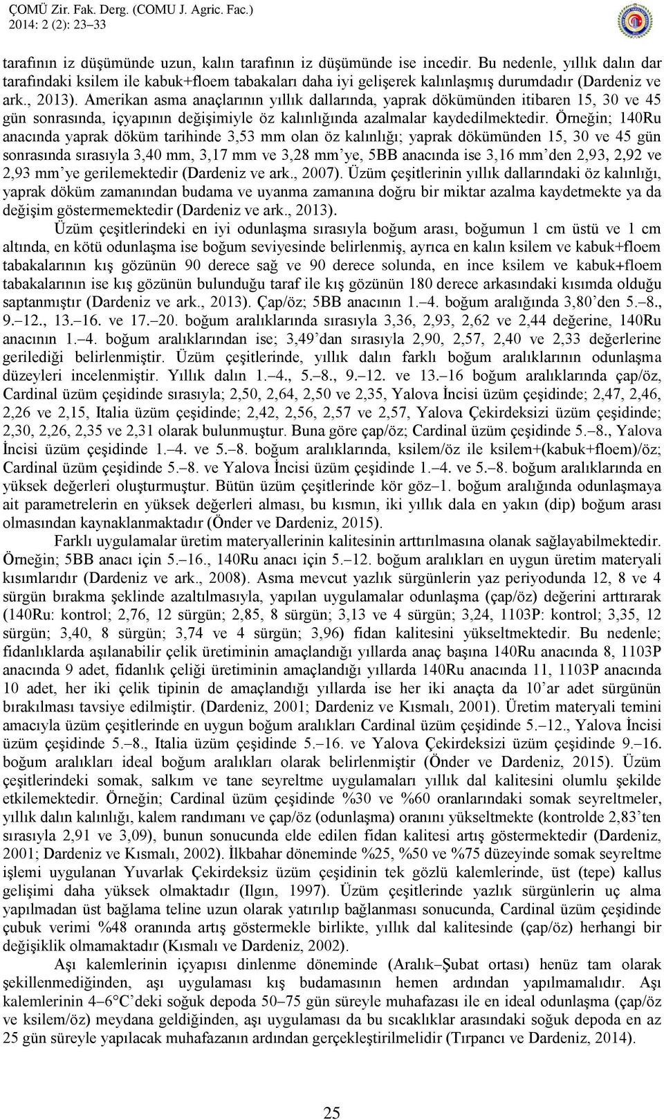 Amerikan asma anaçlarının yıllık dallarında, yaprak dökümünden itibaren 15, 30 ve 45 gün sonrasında, içyapının değişimiyle öz kalınlığında azalmalar kaydedilmektedir.