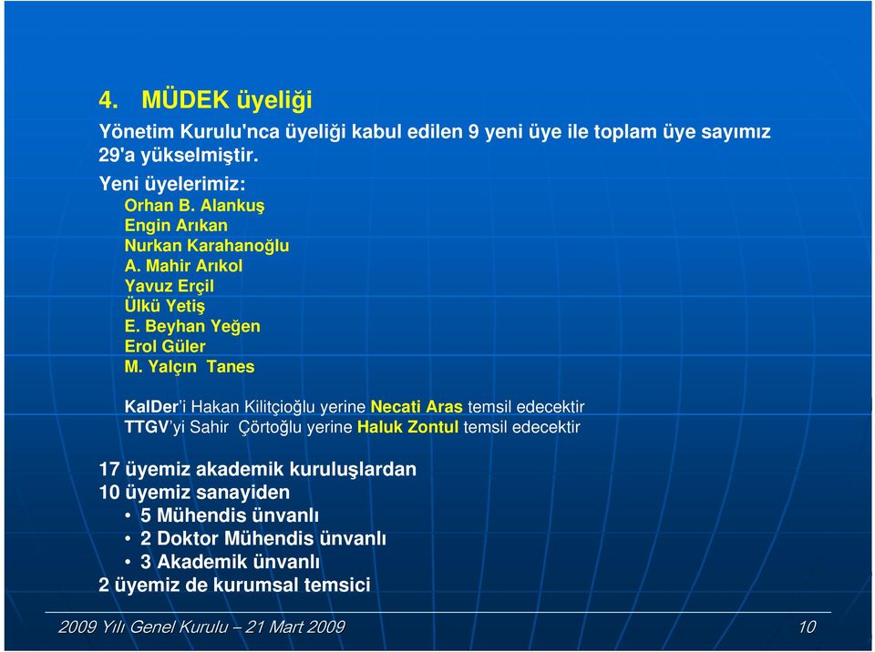 Yalçın Tanes KalDer i Hakan Kilitçioğlu yerine Necati Aras temsil edecektir TTGV yi Sahir Çörtoğlu yerine Haluk Zontul temsil edecektir 17