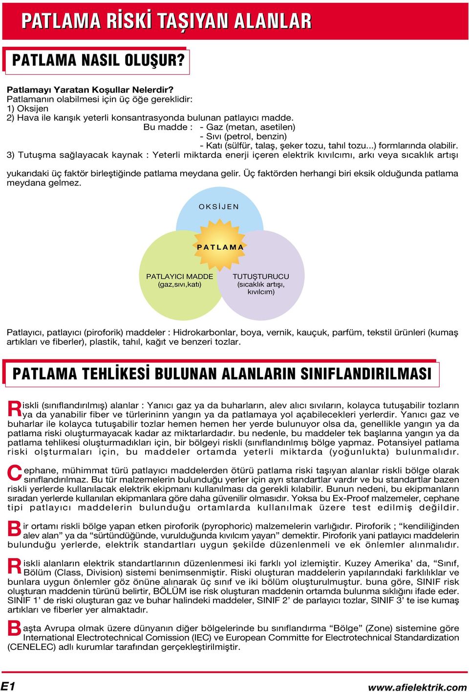 ) Tutuflma sa layacak kaynak : Yeterli miktarda enerji içeren elektrik k v lc m, ark veya s cakl k art fl yukar daki üç faktör birleflti inde patlama meydana gelir.