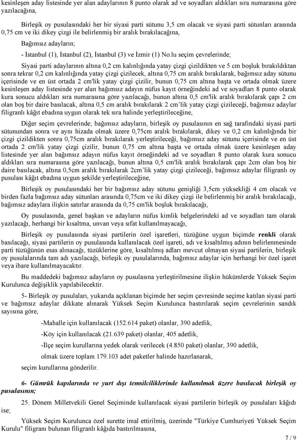 lu seçim çevrelerinde; Siyasi parti adaylarının altına 0,2 cm kalınlığında yatay çizgi çizildikten ve 5 cm boşluk bırakıldıktan sonra tekrar 0,2 cm kalınlığında yatay çizgi çizilecek, altına 0,75 cm