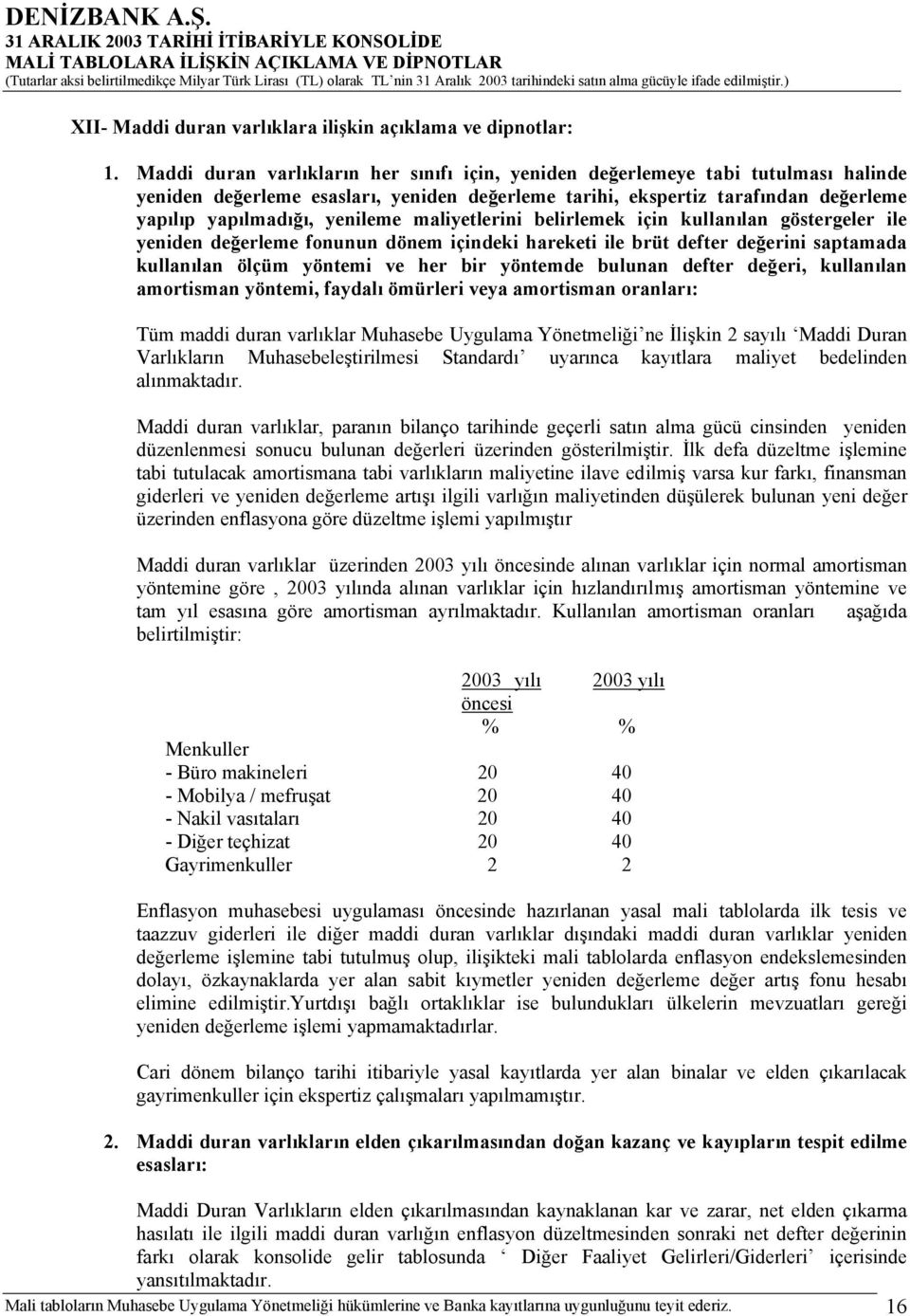 maliyetlerini belirlemek için kullanılan göstergeler ile yeniden değerleme fonunun dönem içindeki hareketi ile brüt defter değerini saptamada kullanılan ölçüm yöntemi ve her bir yöntemde bulunan