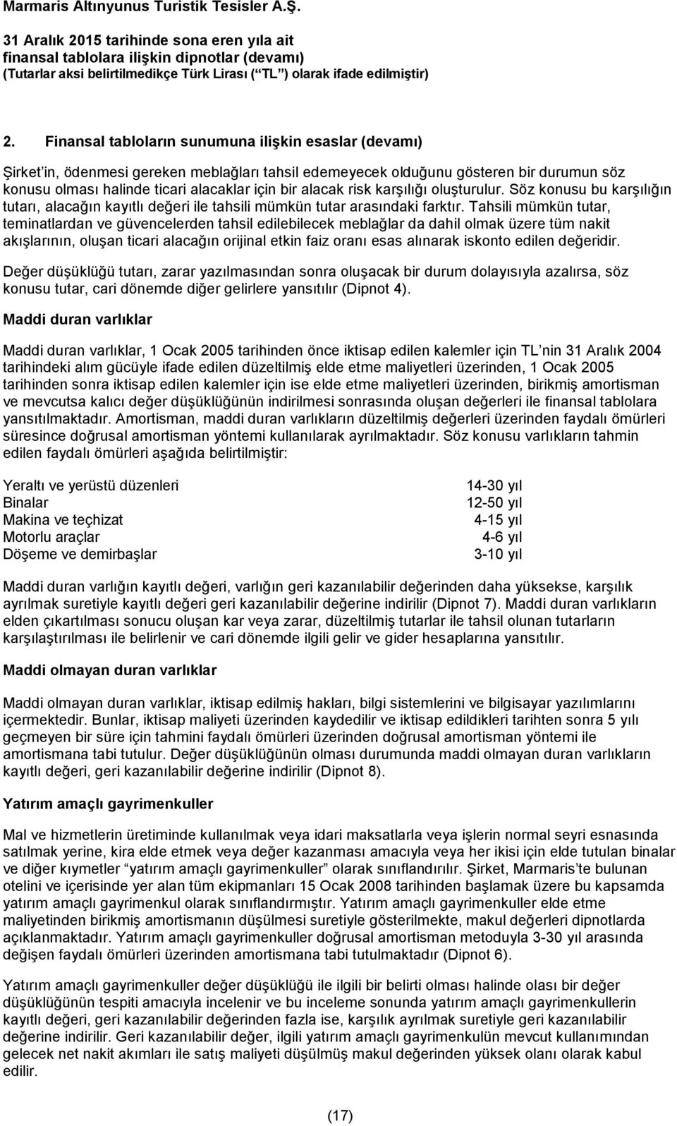 Tahsili mümkün tutar, teminatlardan ve güvencelerden tahsil edilebilecek meblağlar da dahil olmak üzere tüm nakit akışlarının, oluşan ticari alacağın orijinal etkin faiz oranı esas alınarak iskonto