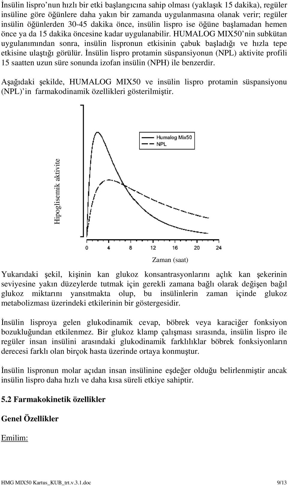 HUMALOG MIX50 nin subkütan uygulanımından sonra, insülin lispronun etkisinin çabuk başladığı ve hızla tepe etkisine ulaştığı görülür.