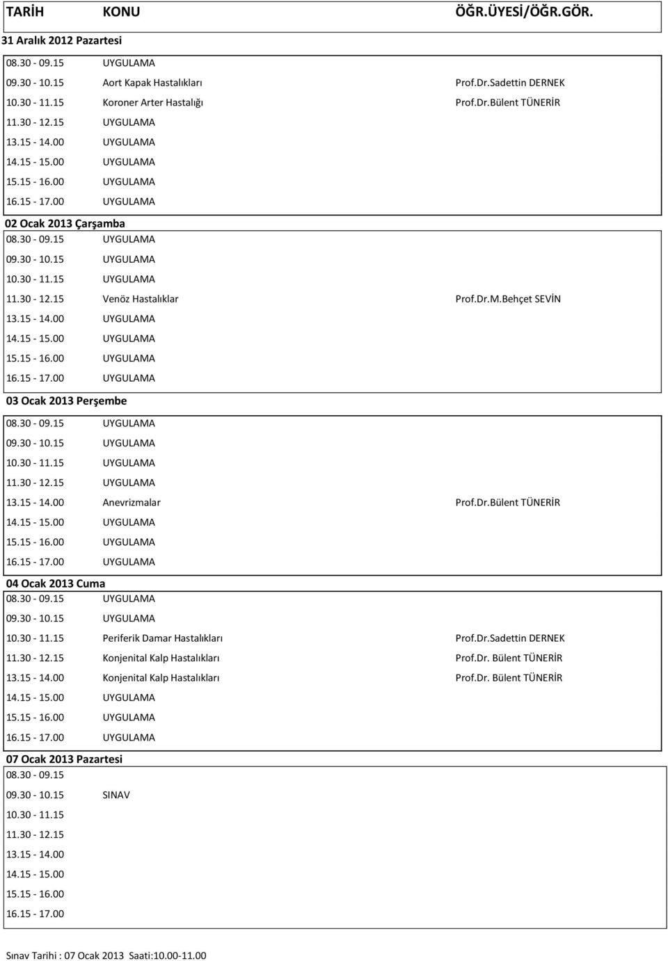 15 Periferik Damar Hastalıkları Prof.Dr.Sadettin DERNEK 11.30-12.15 Konjenital Kalp Hastalıkları Prof.Dr. Bülent TÜNERİR 13.15-14.00 Konjenital Kalp Hastalıkları Prof.