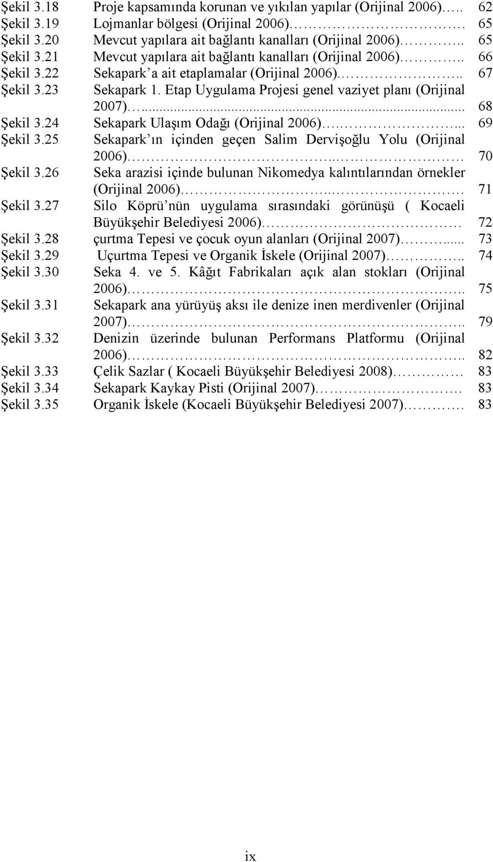 Etap Uygulama Projesi genel vaziyet planı (Orijinal 2007)... 68 Şekil 3.24 Sekapark Ulaşım Odağı (Orijinal 2006).... 69 Şekil 3.25 Sekapark ın içinden geçen Salim Dervişoğlu Yolu (Orijinal 2006).