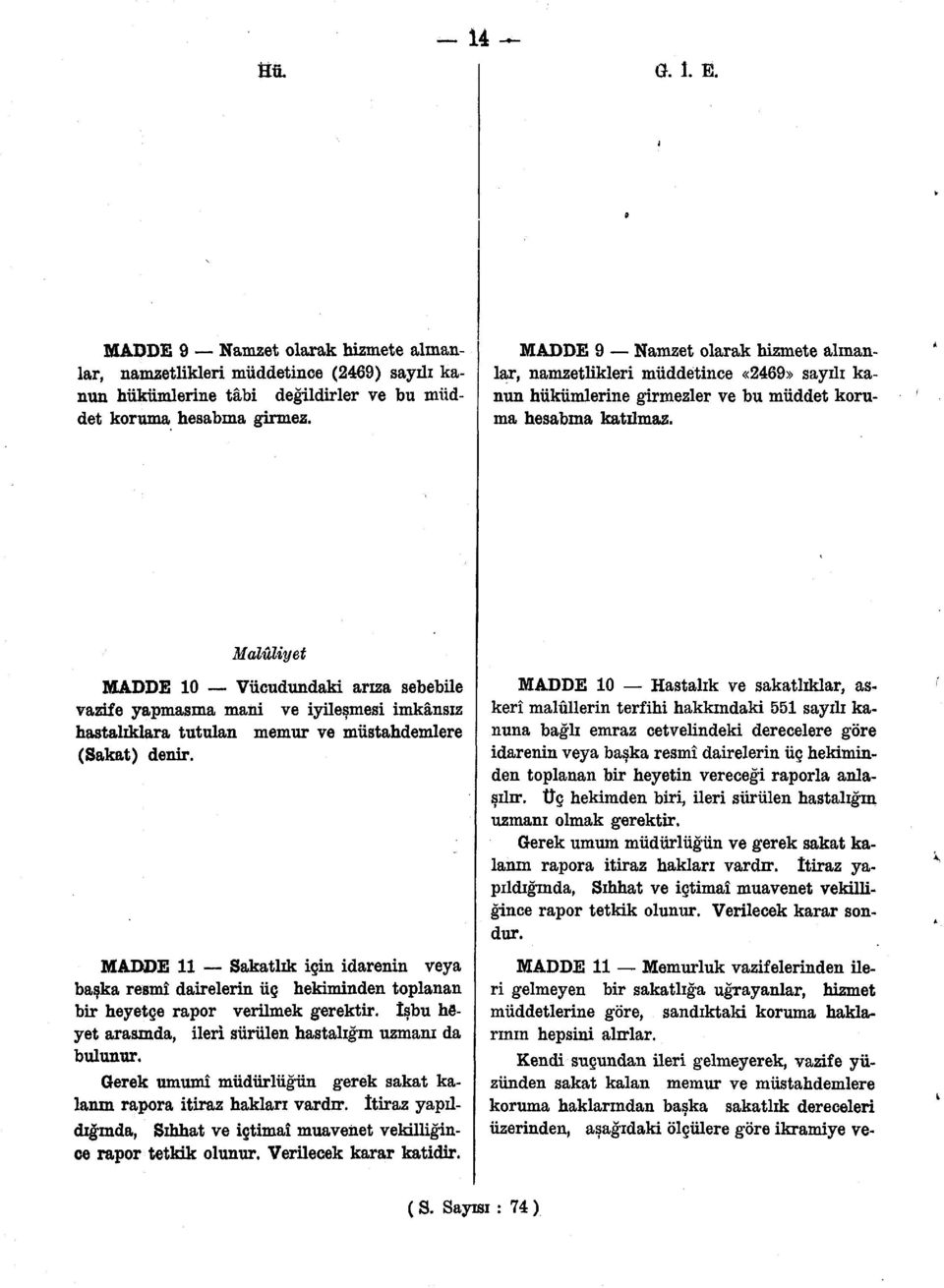 Maluliyet MADDE 10 Vücudundaki arıza sebebile vazife yapmasına mani ve iyileşmesi imkânsız hastalıklara tutulan memur ve müstahdemlere (Sakat) denir.