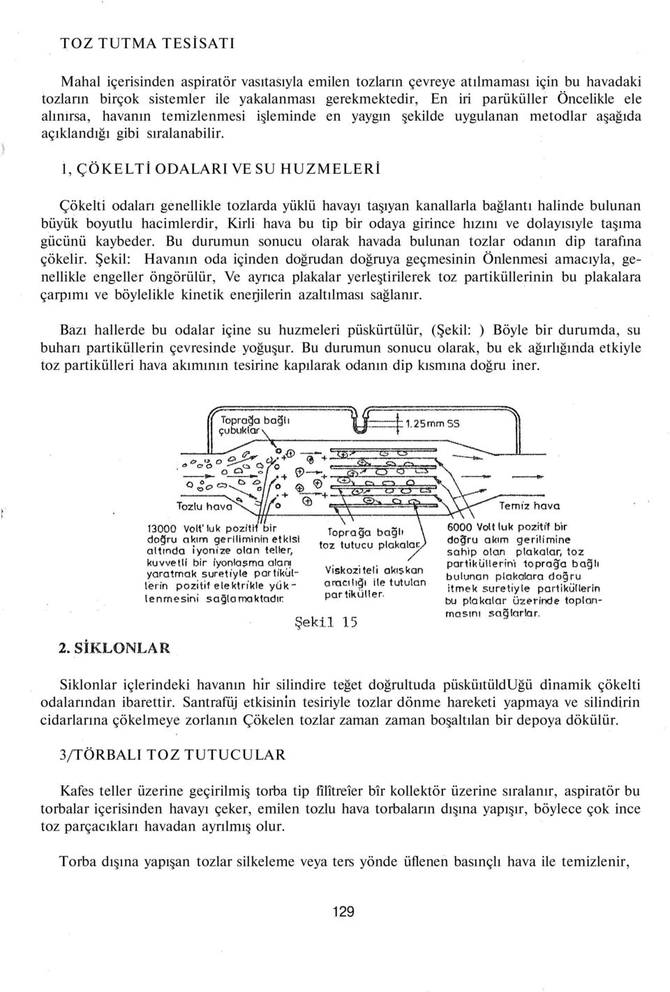 1, ÇÖKELTİ ODALARI VE SU HUZMELERİ Çökelti odaları genellikle tozlarda yüklü havayı taşıyan kanallarla bağlantı halinde bulunan büyük boyutlu hacimlerdir, Kirli hava bu tip bir odaya girince hızını