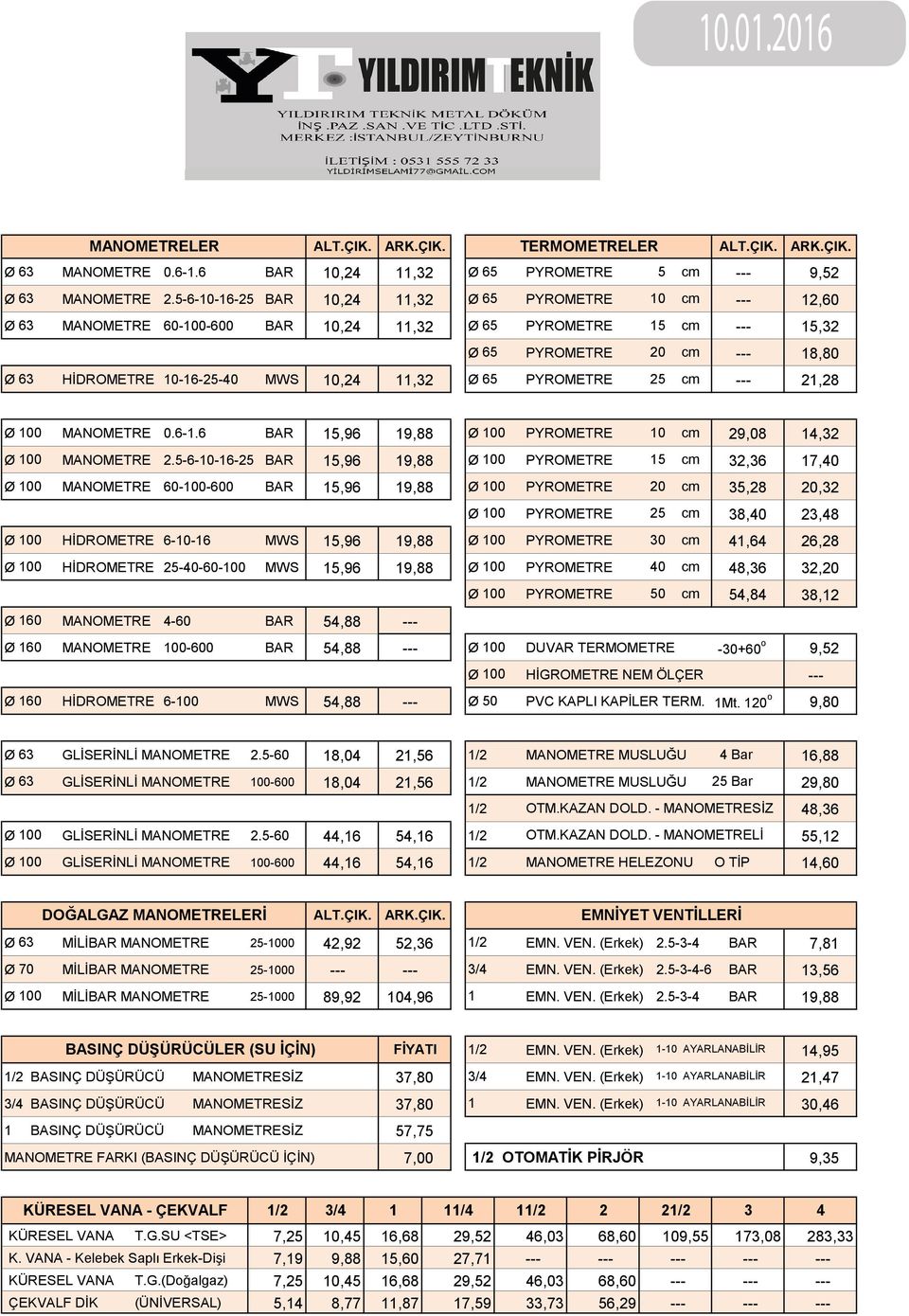 ÖLÇER Ø 0 MANOMERE -0, Ø 0 MANOMERE 00-00, Ø 0 HİDROMERE -00 Ø GLİSERİNLİ MANOMERE Ø GLİSERİNLİ MANOMERE --o Ø PVC KAPİLER ERM. Mt. 0, / MANOMERE MUSLUĞU Bar,, / MANOMERE MUSLUĞU Bar 9, / O.