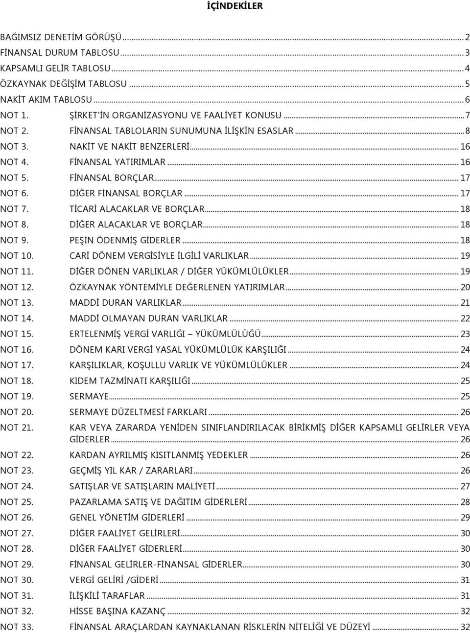 FİNANSAL BORÇLAR... 17 NOT 6. DİĞER FİNANSAL BORÇLAR... 17 NOT 7. TİCARİ ALACAKLAR VE BORÇLAR... 18 NOT 8. DİĞER ALACAKLAR VE BORÇLAR... 18 NOT 9. PEŞİN ÖDENMİŞ GİDERLER... 18 NOT 10.