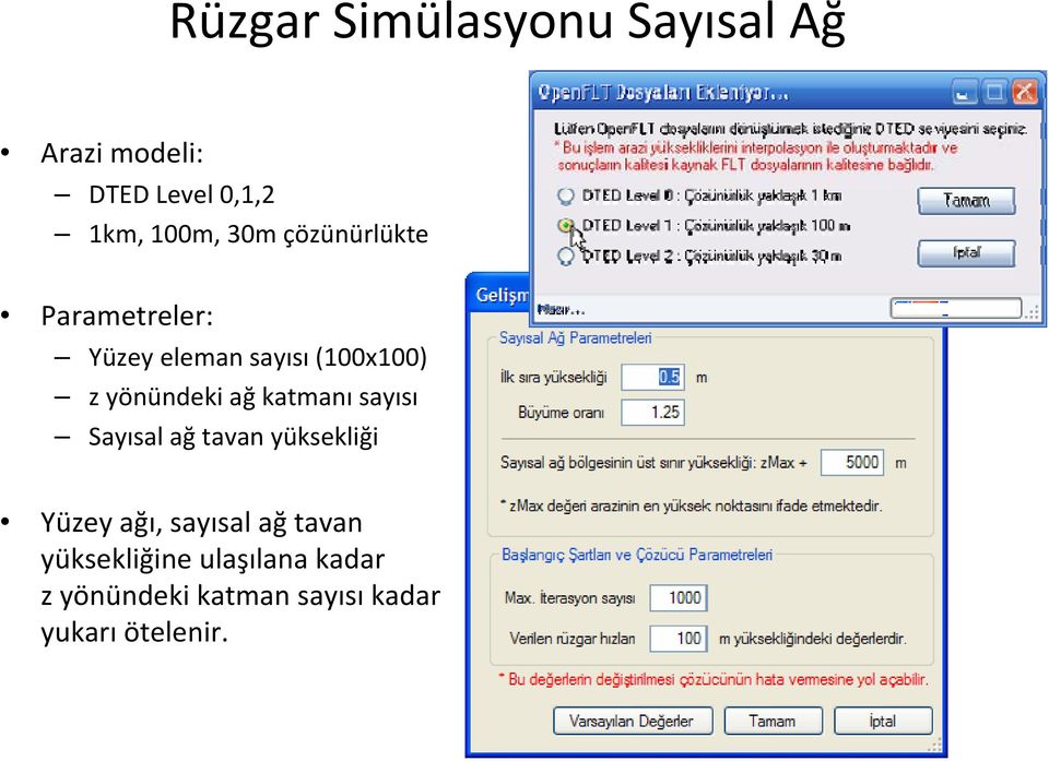 ağ katmanı sayısı Sayısal ağ tavan yüksekliği Yüzey ağı, sayısal ağ tavan