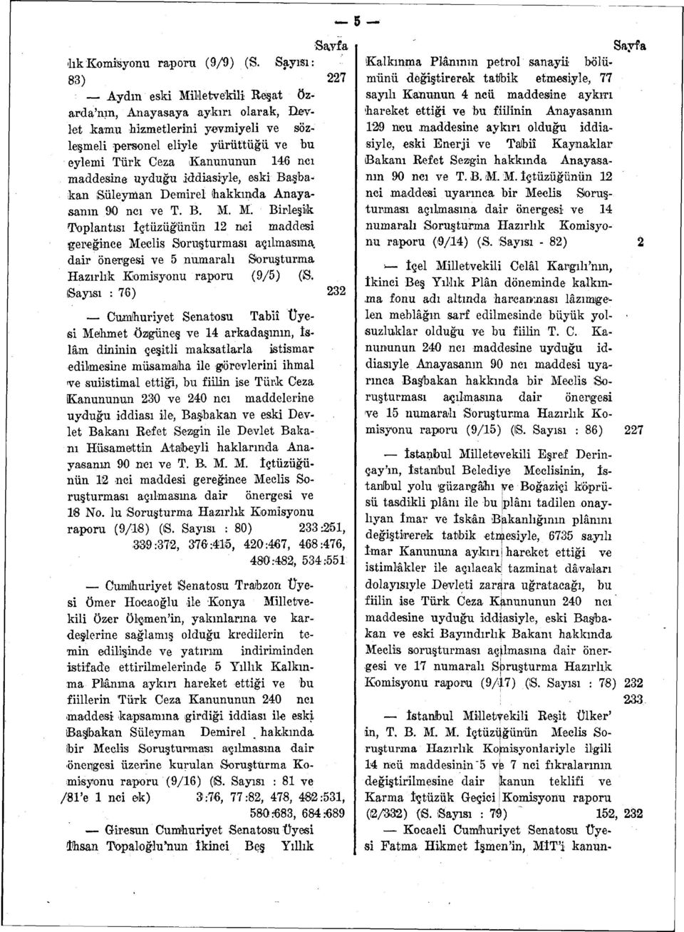 maddesine uyduğu iddiasiyle, eski Başba* kan Süleyman Demirel hakkında Anayasanın 90 ncı ve T. B. M. M. Birleşik Toplantısı İçtüzüğünün 12 nci maddesi gereğince Meclis Soruşturması açılmasına.