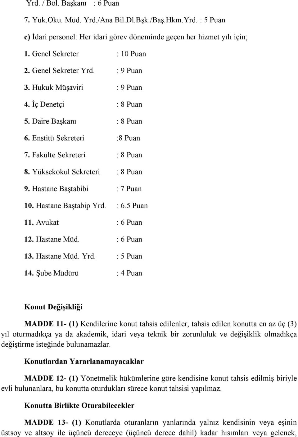 Hastane Baştabibi : 7 Puan 10. Hastane Baştabip Yrd. : 6.5 Puan 11. Avukat : 6 Puan 12. Hastane Müd. : 6 Puan 13. Hastane Müd. Yrd. : 5 Puan 14.