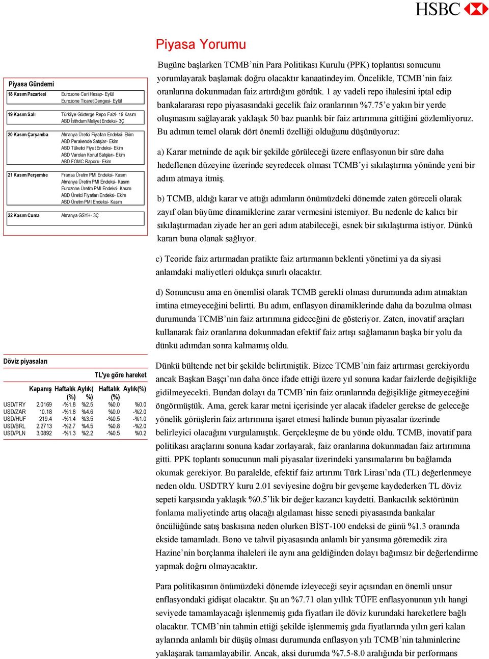 Üretim PMI Endeksi- Kasım Almanya Üretim PMI Endeksi- Kasım Eurozone Üretim PMI Endeksi- Kasım ABD Üretici Fiyatları Endeksi- Ekim ABD Üretim PMI Endeksi- Kasım 22 Kasım Cuma Almanya GSYH- 3Ç Bugüne