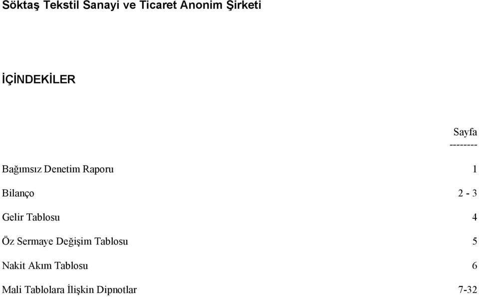 Tablosu 4 Öz Sermaye Değişim Tablosu 5