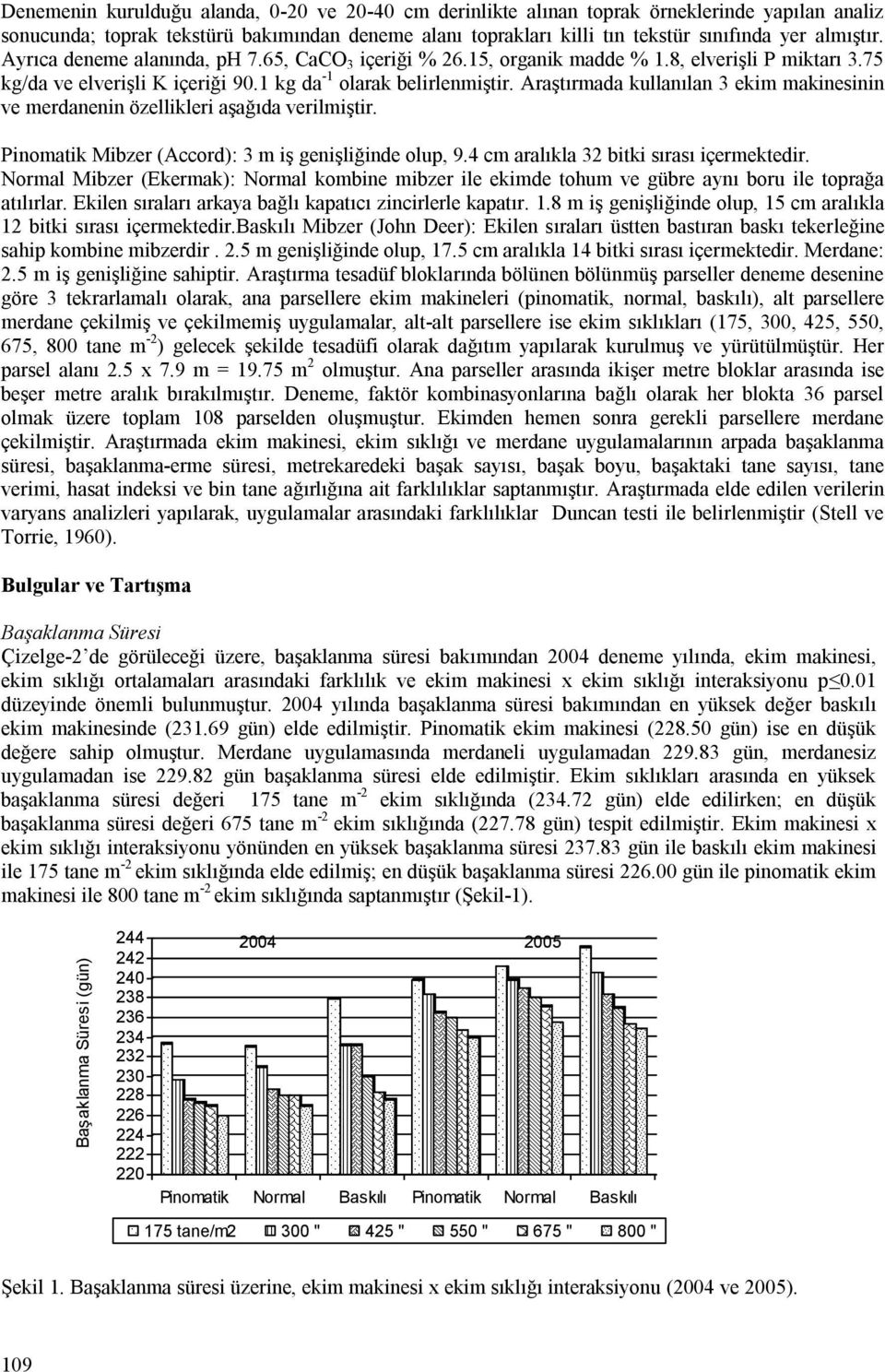 Araştırmada kullanılan 3 ekim makinesinin ve merdanenin özellikleri aşağıda verilmiştir. Pinomatik Mibzer (Accord): 3 m iş genişliğinde olup, 9.4 cm aralıkla 32 bitki sırası içermektedir.