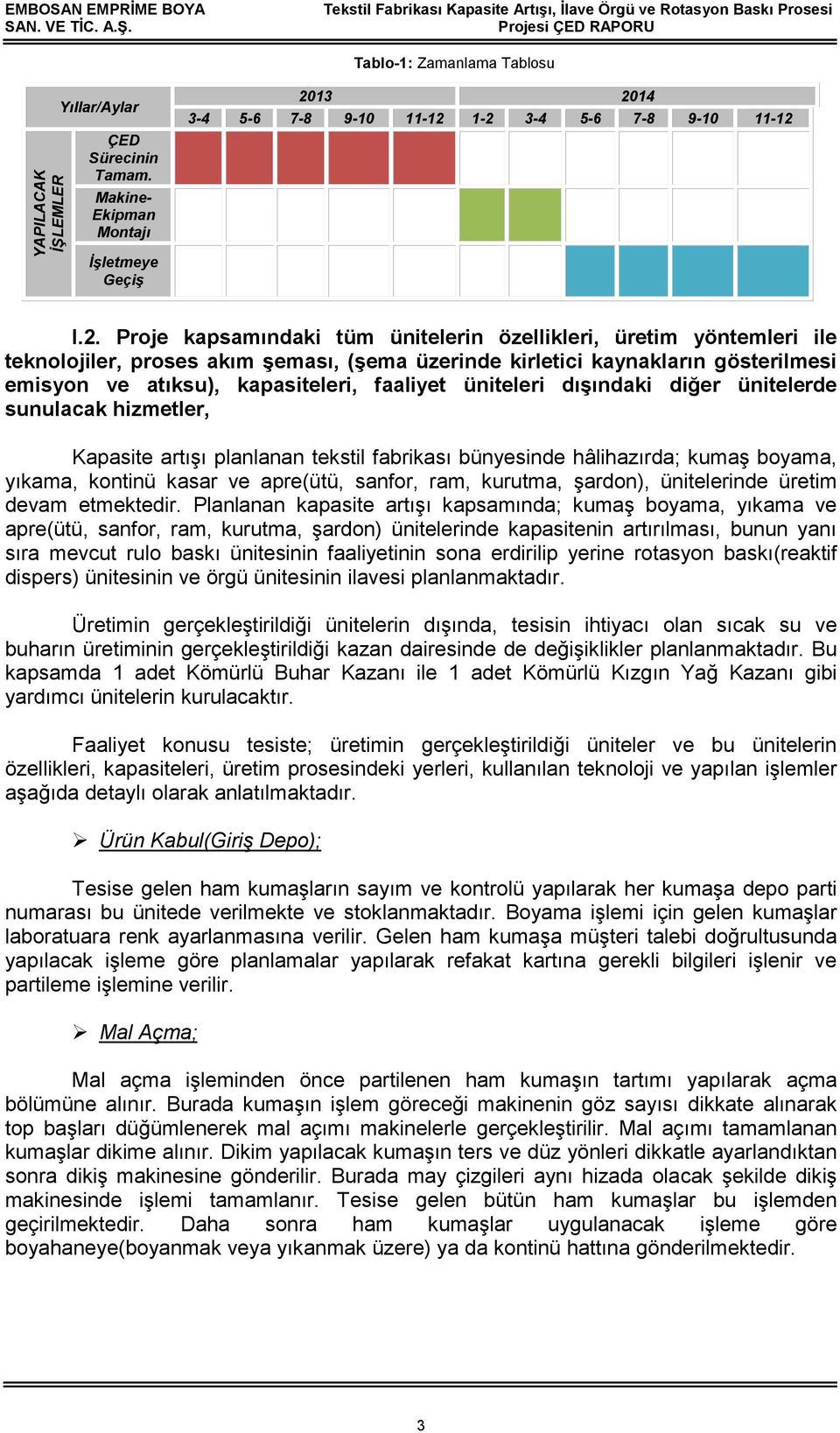 kaynakların gösterilmesi emisyon ve atıksu), kapasiteleri, faaliyet üniteleri dışındaki diğer ünitelerde sunulacak hizmetler, Kapasite artışı planlanan tekstil fabrikası bünyesinde hâlihazırda; kumaş