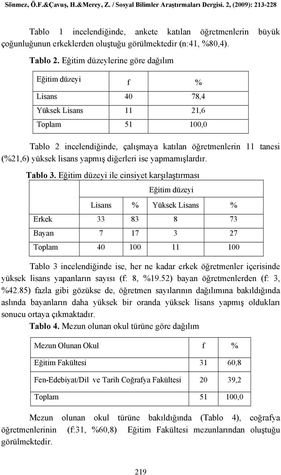 diğerleri ise yapmamışlardır. Tablo 3.