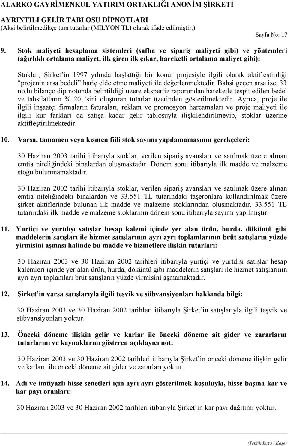 başlattığı bir konut projesiyle ilgili olarak aktifleştirdiği projenin arsa bedeli hariç elde etme maliyeti ile değerlenmektedir. Bahsi geçen arsa ise, 33 no.