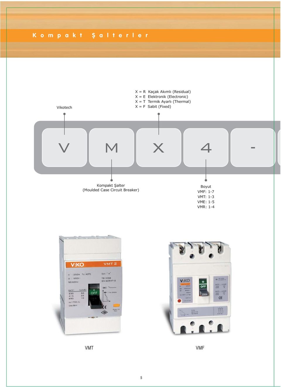 (Thermal) X = F Sabit (Fixed) V M X - Kompakt Şalter (Moulded