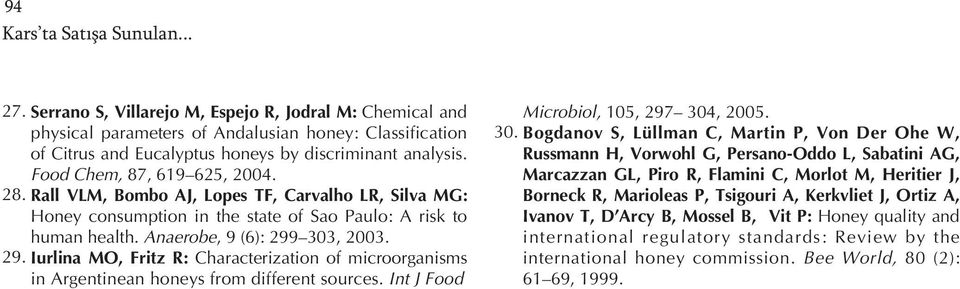 Rall VLM, Bombo AJ, Lopes TF, Carvalho LR, Silva MG: Honey consumption in the state of Sao Paulo: A risk to human health. Anaerobe, 9 (6): 299