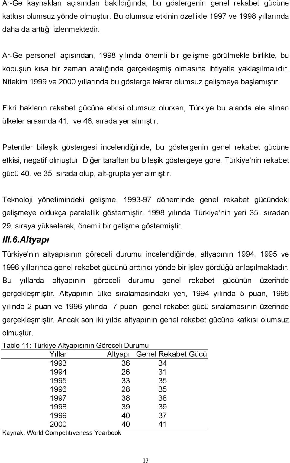 Nitekim 1999 ve 2000 yıllarında bu gösterge tekrar olumsuz gelişmeye başlamıştır. Fikri hakların rekabet gücüne etkisi olumsuz olurken, Türkiye bu alanda ele alınan ülkeler arasında 41. ve 46.