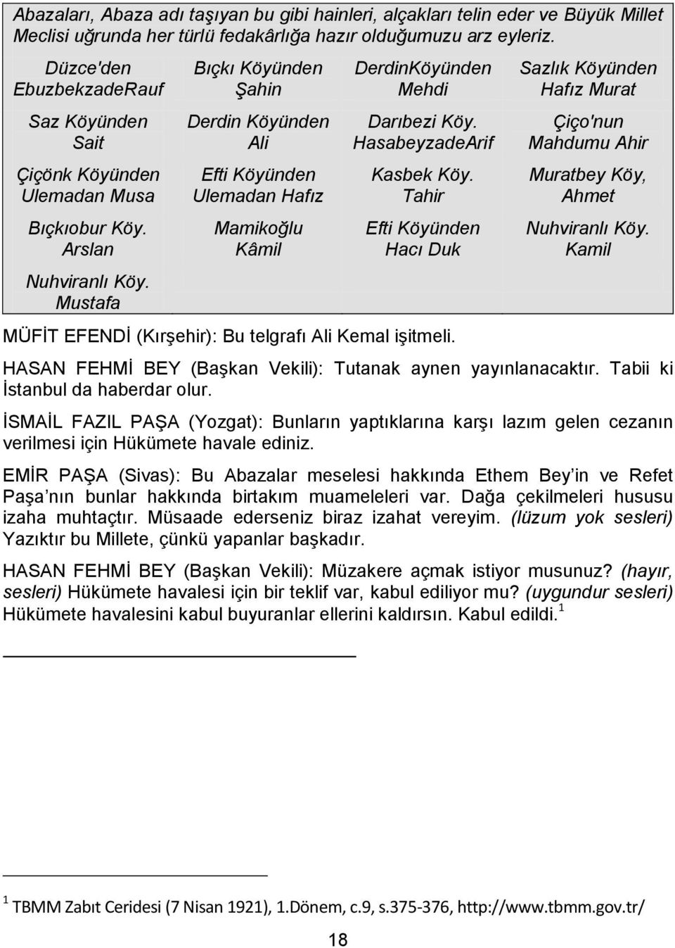 Mustafa Bıçkı Köyünden Şahin Derdin Köyünden Ali Efti Köyünden Ulemadan Hafız Mamikoğlu Kâmil DerdinKöyünden Mehdi Darıbezi Köy. HasabeyzadeArif Kasbek Köy.