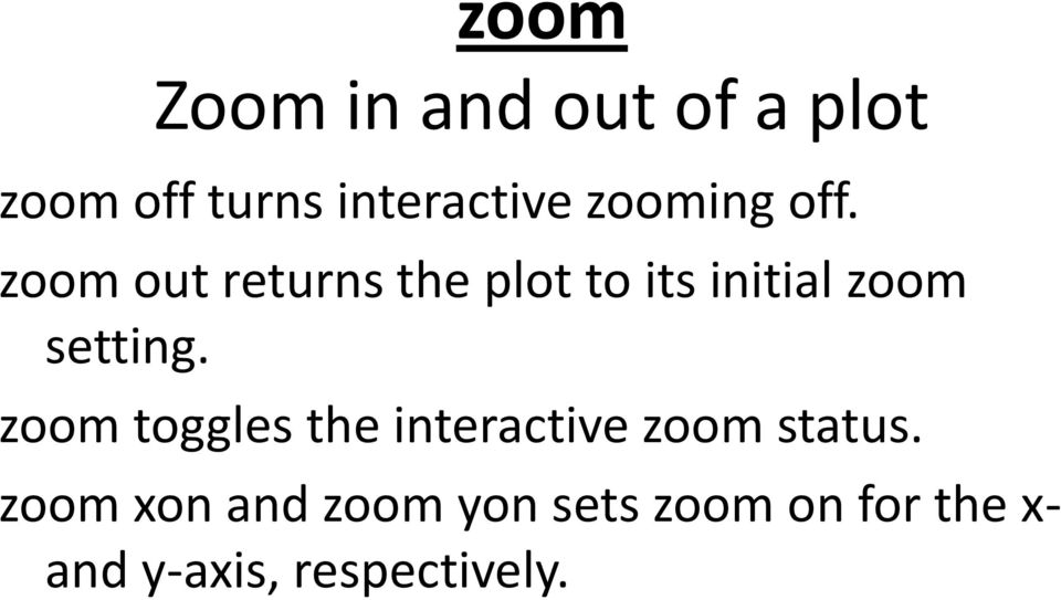 zoom out returns the plot to its initial zoom setting.