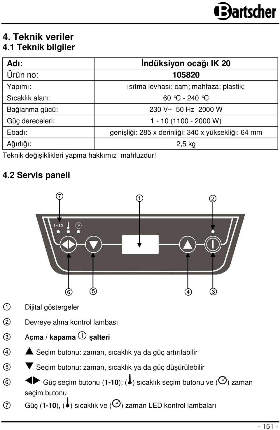 dereceleri: 1-10 (1100-2000 W) Ebadı: Ağırlığı: Teknik değişiklikleri yapma hakkımız mahfuzdur! 4.