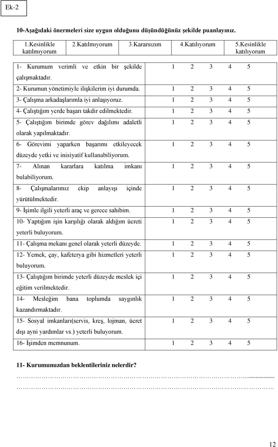 1 2 3 4 5 4- ÇalıĢtığım yerde baģarı takdir edilmektedir. 1 2 3 4 5 5- ÇalıĢtığım birimde görev dağılımı adaletli 1 2 3 4 5 olarak yapılmaktadır.