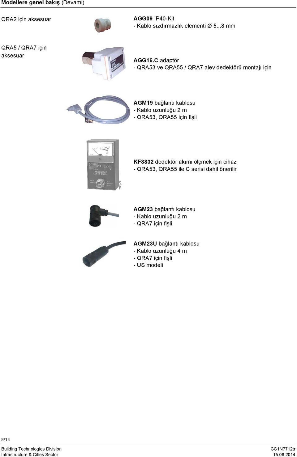 C adaptör - QRA53 ve QRA55 / QRA7 alev dedektörü montajı için AGM19 bağlantı kablosu - Kablo uzunluğu 2 m - QRA53, QRA55