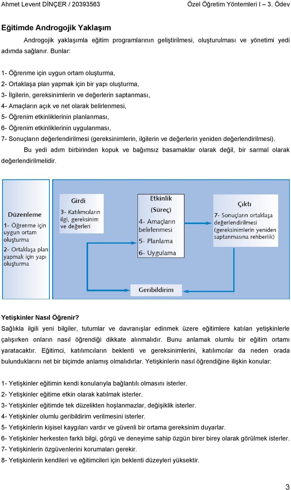 5- Öğrenim etkinliklerinin planlanması, 6- Öğrenim etkinliklerinin uygulanması, 7- Sonuçların değerlendirilmesi (gereksinimlerin, ilgilerin ve değerlerin yeniden değerlendirilmesi).