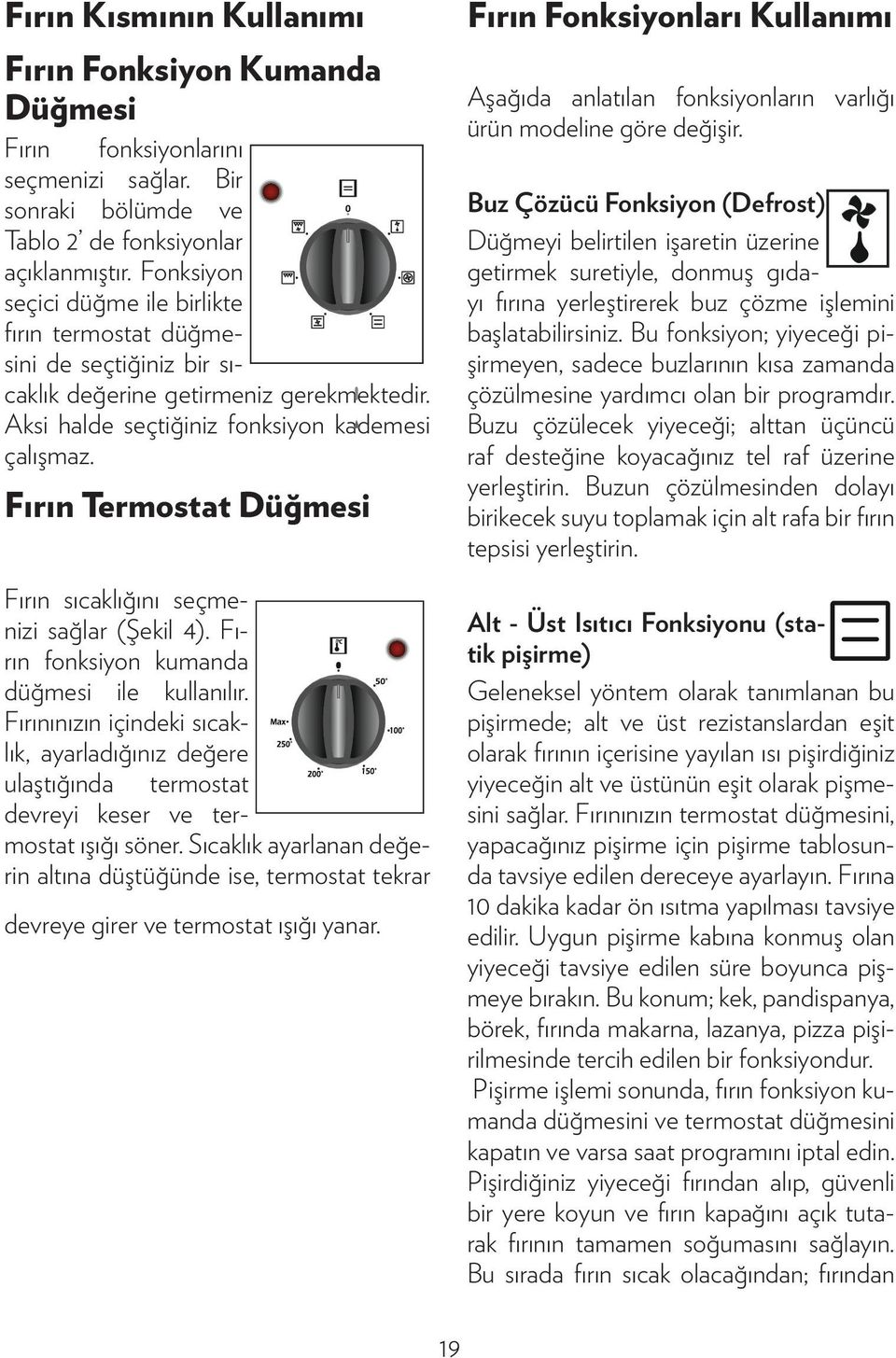 Fırın Termostat Düğmesi Fırın sıcaklığını seçmenizi sağlar (Şekil 4). Fırın fonksiyon kumanda düğmesi ile kullanılır.