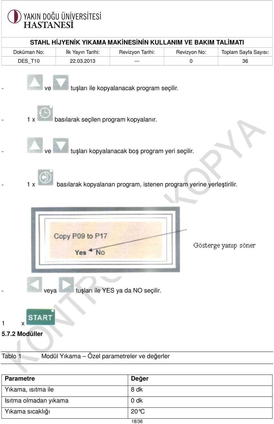 - 1 x basılarak kopyalanan program, istenen program yerine yerleştirilir.