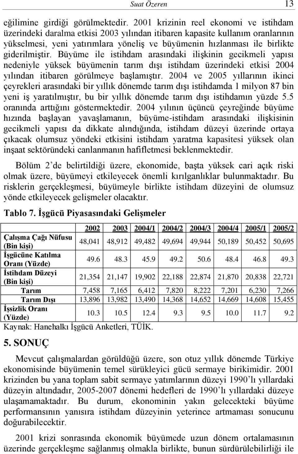 giderilmiştir. Büyüme ile istihdam arasındaki ilişkinin gecikmeli yapısı nedeniyle yüksek büyümenin tarım dışı istihdam üzerindeki etkisi 2004 yılından itibaren görülmeye başlamıştır.