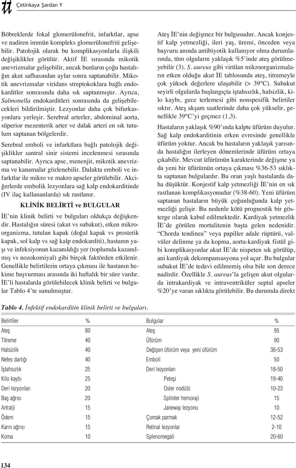 Mikotik anevrizmalar viridans streptokoklara bağl endokarditler sonras nda daha s k saptanm şt r. Ayr ca, Salmonella endokarditleri sonras nda da gelişebilecekleri bildirilmiştir.