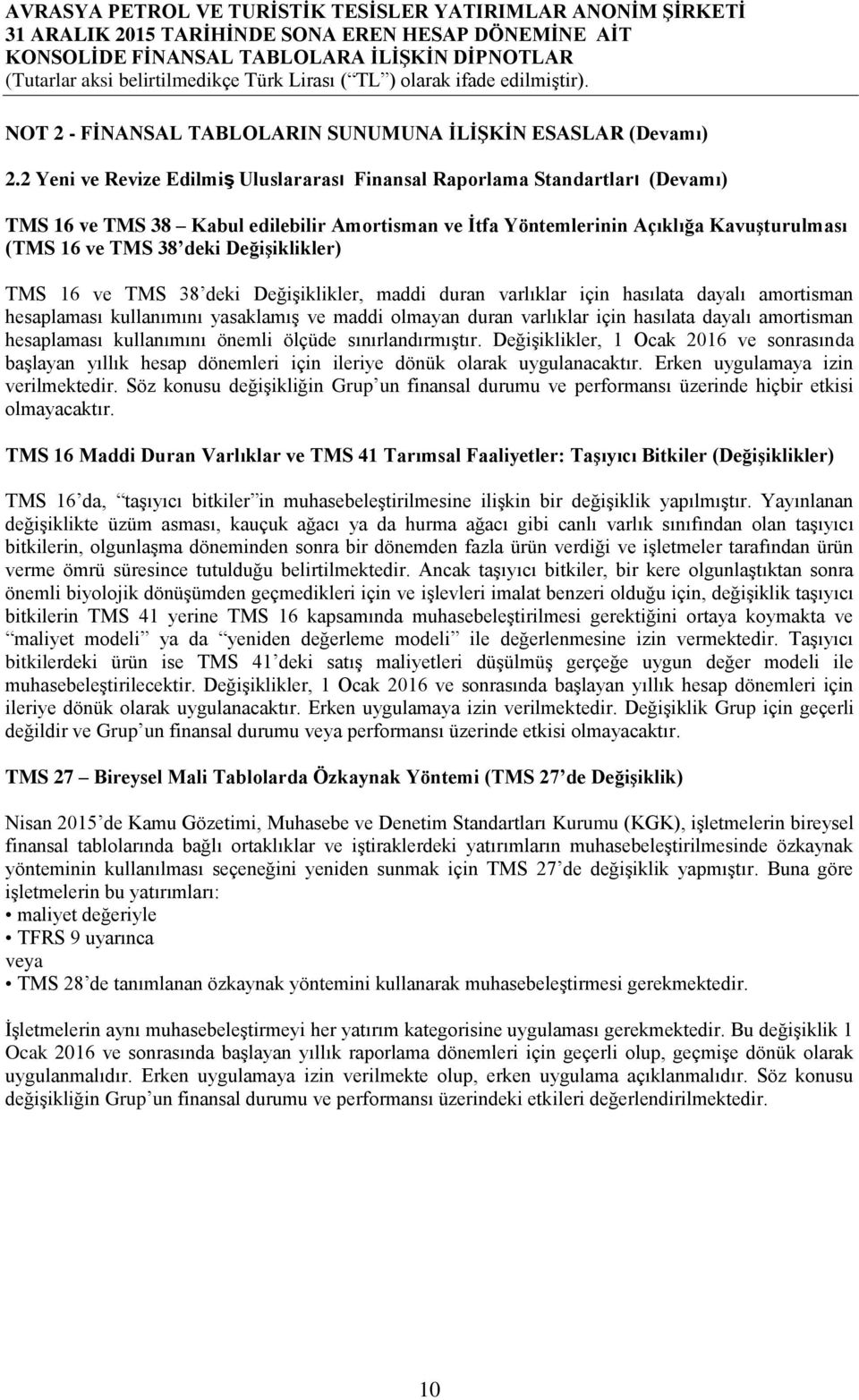 DeğiĢiklikler) TMS 16 ve TMS 38 deki Değişiklikler, maddi duran varlıklar için hasılata dayalı amortisman hesaplaması kullanımını yasaklamış ve maddi olmayan duran varlıklar için hasılata dayalı